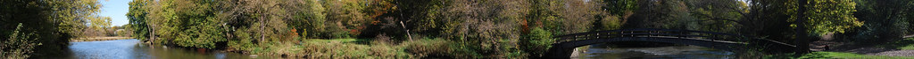 Panoramic Photomontage of a Naperville Bridge in Autumn