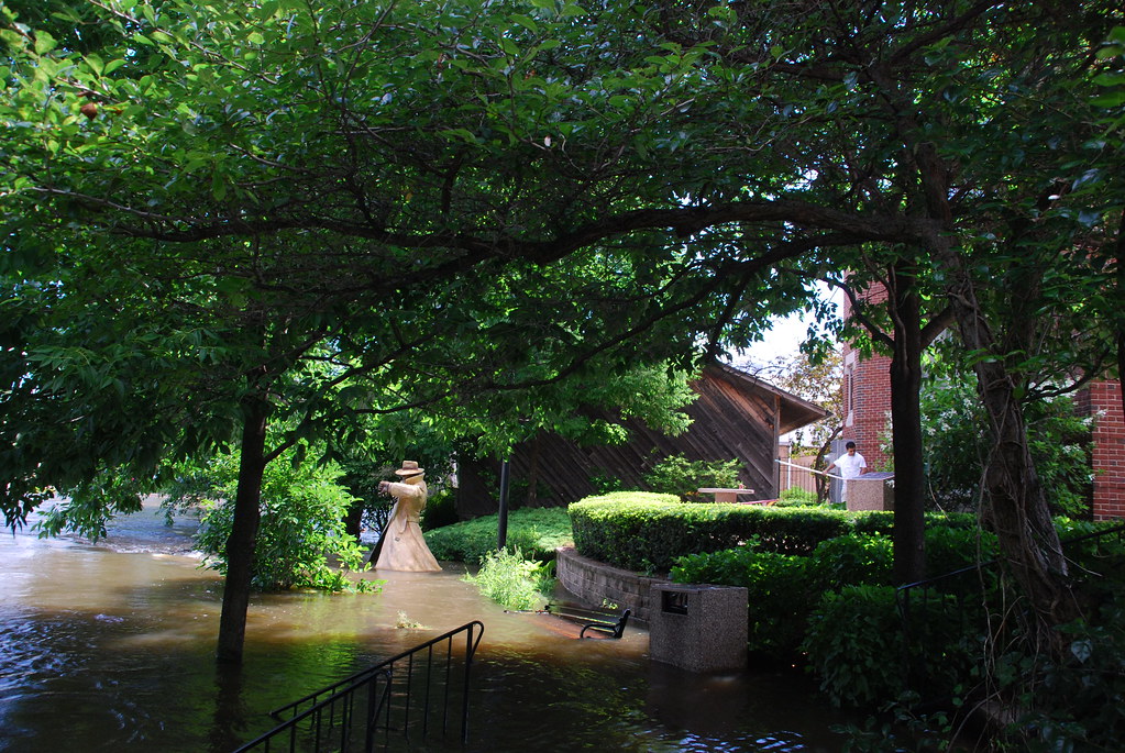 Dick Tracy Statue in Naperville During Flood