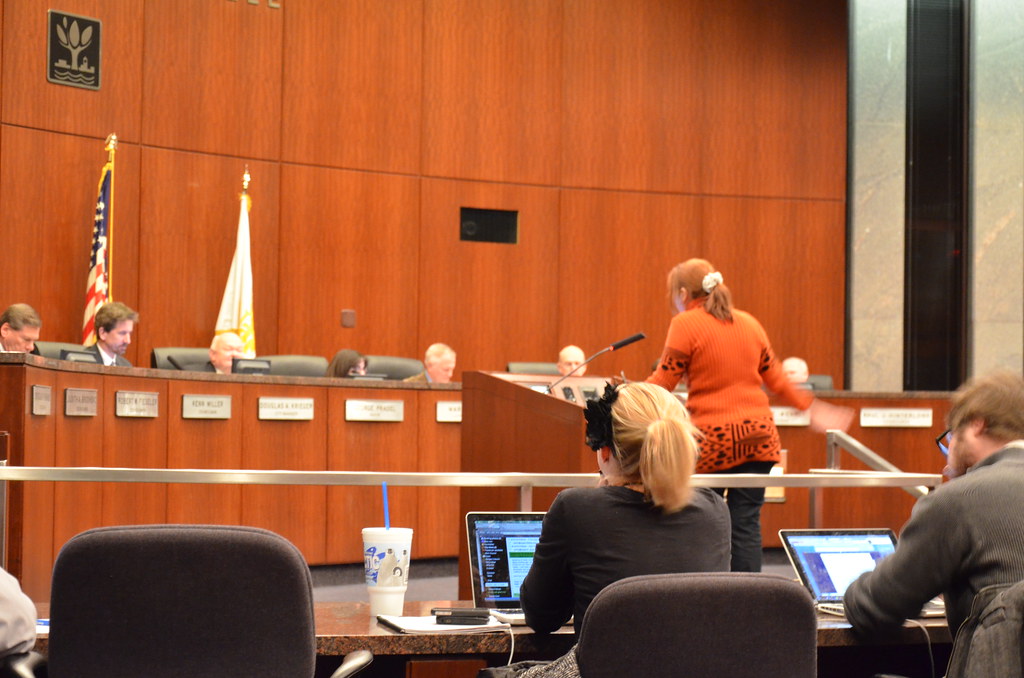Svetlana Ostrovskaya speaking at Naperville City Hall