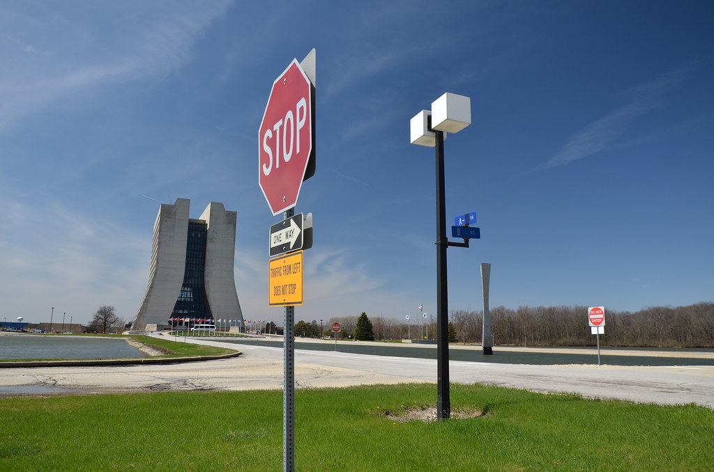 Stop Sign in front of Wilson Hall at Fermilab