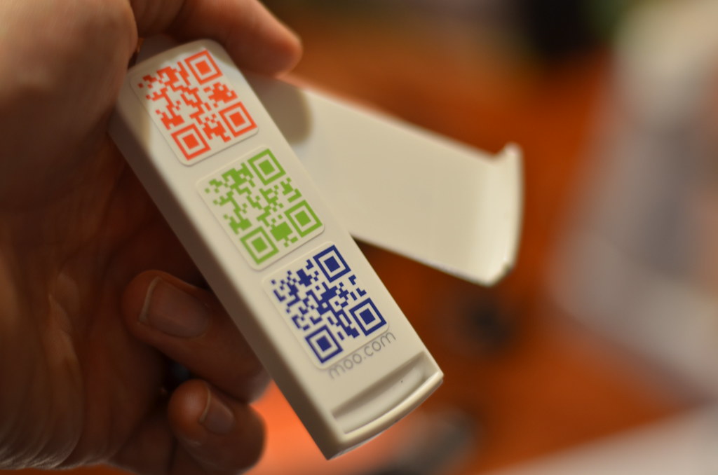 QR Code Stickers on Mini Business Card Holder
