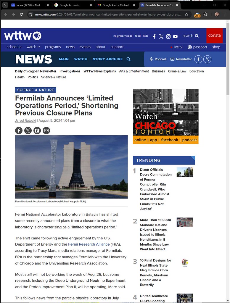 Fermilab Announces Limited Operations Period Shortening Previous Closure Plans